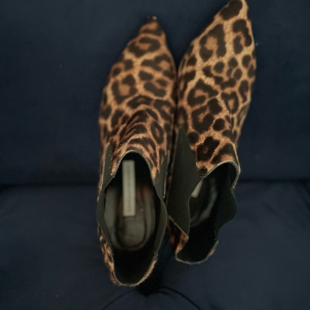 Leopard Print Calf Hair Ankle Boots Size 37